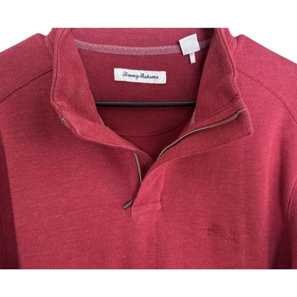 Tommy Bahama Sz Med Red Quarter Zip Pullover Casual Coastal Prep Timeless Basic - Picture 3 of 8
